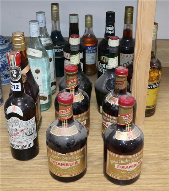 Seventeen assorted spirits including Baccardi, Grand Marnier Rum etc